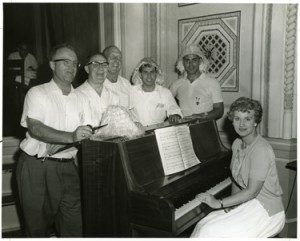 Hershey Optimist Club members practice for an upcoming event at the Little Theater in the Community Building. ca1962-1963