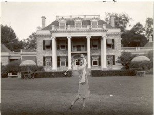 Hershey Country Club (High Point Mansion), Mary Morrison teeing off; ca. 1935-1940