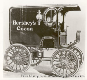 Hershey Chocolate Company introduced the motor car to Lancaster, Pennsylvania with this Riker delivery car. 1900