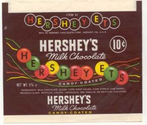 Hershey-Ets’ shape changed to circular “lentils” in 1960.