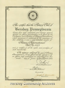 Charter for the Rotary Club of Hershey. 6/10/1943