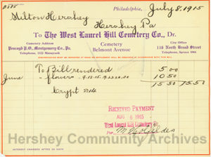 Catherine Hershey was interred at The West Laurel Cemetery Receiving Vault between 1915 and 1919