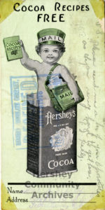 Postcards like this one were wrapped with Hershey's standard size milk chocolate bars, 1915