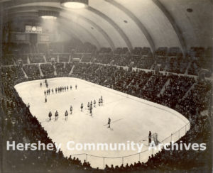 Dedication ceremonies for the new Hershey Arena included a hockey game and a figure skating exhibition by Olympic champion Sonja Henie, 1936