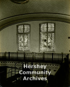 Rudy Glass stained glass windows were incorporated into some of Hershey's more utilitarian spaces such as the Community Building swimming pool, ca. 1933