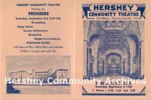 Hershey Theatre Premiere program, outside cover, September 1933