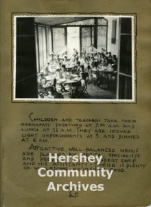 A page from a photo album presented to Milton Hershey as a thank you from the Colonia Infantil Hershey, 1938