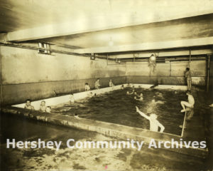 Hershey's first indoor pool opened in 1911. Swimming lessons were offered to both boys and girls, ca. 1925-1926