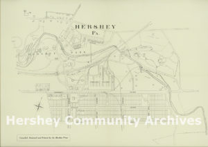Hershey's main streets were named Chocolate Avenue and Cocoa Avenue. Hershey town plan, 1909