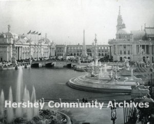 Milton Hershey visited the Columbian Exposition in 1893 when he was in Chicago to see the Western Branch of the Lancaster Caramel Company. Photograph of Columbian Exposition, 1893