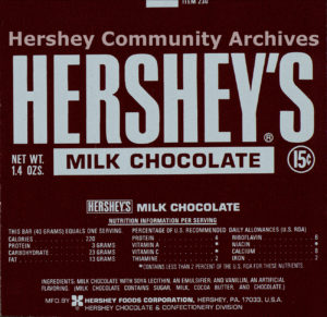 Hershey's Milk Chocolate bar wrapper, 1973-1976