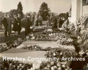 Milton Hershey was buried next to his wife, Catherine, and his parents, October 16, 1945