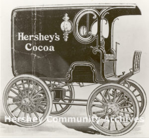 Hershey Chocolate Company introduced the motor car to Lancaster, Pennsylvania with this Riker delivery car, 1900