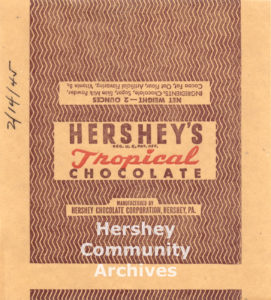 Hershey's Tropical Chocolate Bar wrapper, 1945