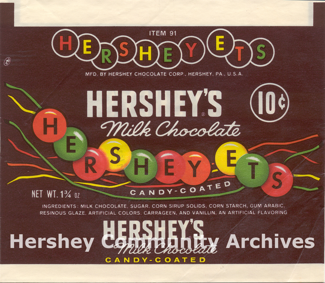 Hershey-Ets’ shape changed to circular “lentils” in 1960.