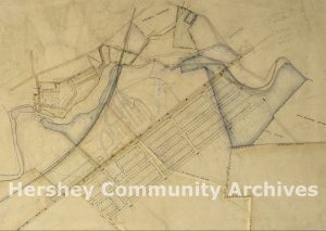 Detail of map of Milton Hershey’s land purchases and proposed layout of new community, ca. 1903