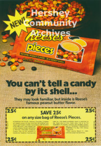Hershey Chocolate supported the introduction of Reese’s Pieces with advertising and promotional coupons. 1980