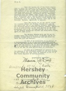 In 1928 Milton Hershey hired golf architect, Maurice McCarthy to design two golf courses for Hershey. page 2 of 2