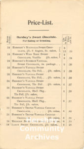 Page from the Hershey Chocolate Company sales catalog, 1900